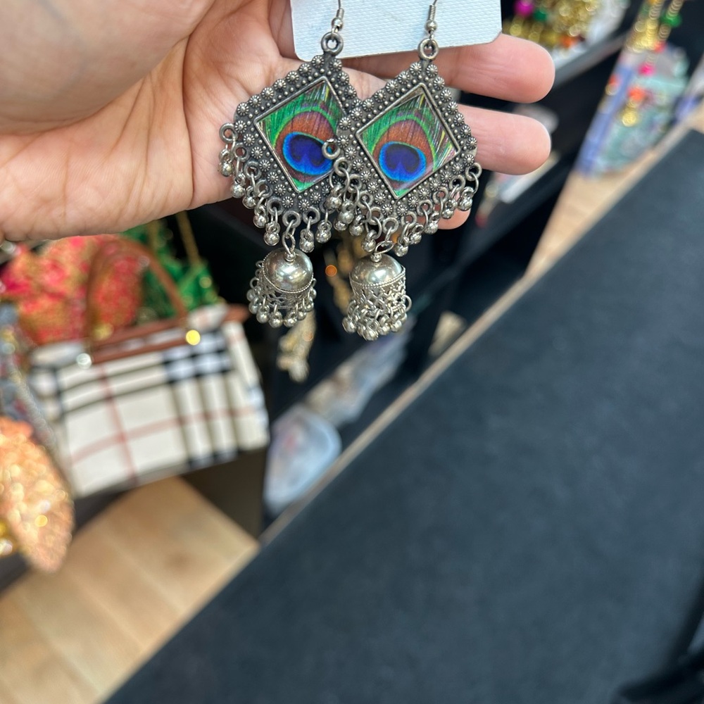 Peacock Design Silver Earrings